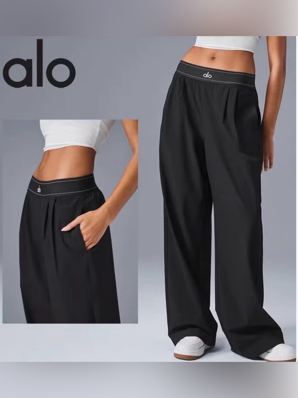 ALO Yoga Black Wide Leg Relaxed-Fit Pants
